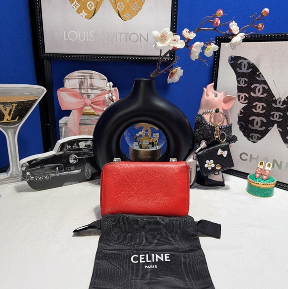 Celine Vintage Orange And Black Leather Medium Wallet